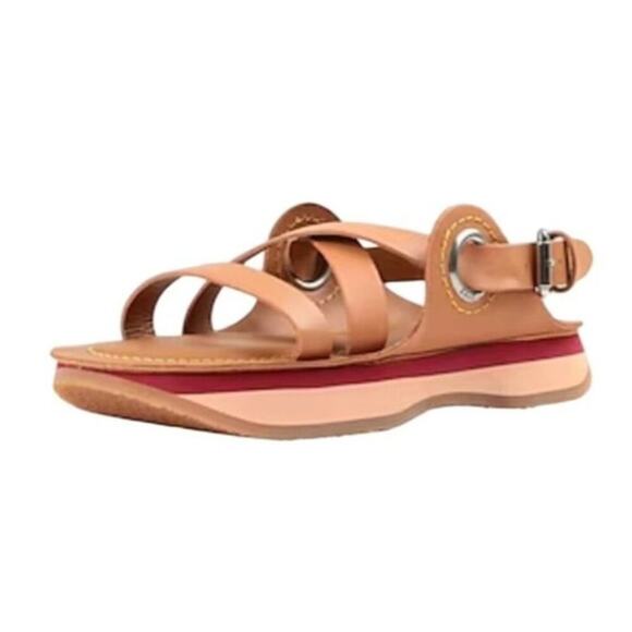 NWOT SEE BY CHLOÉ Tan Leather Ysee Chloe Crisscross Flatform Sandals Size EU 37 - Picture 9 of 11